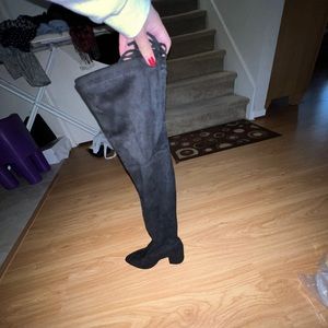 Black thigh high faux suede boots